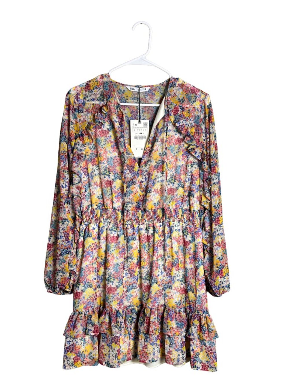 Zara Floral Ruffle Mini Dress Multi Boho NWT